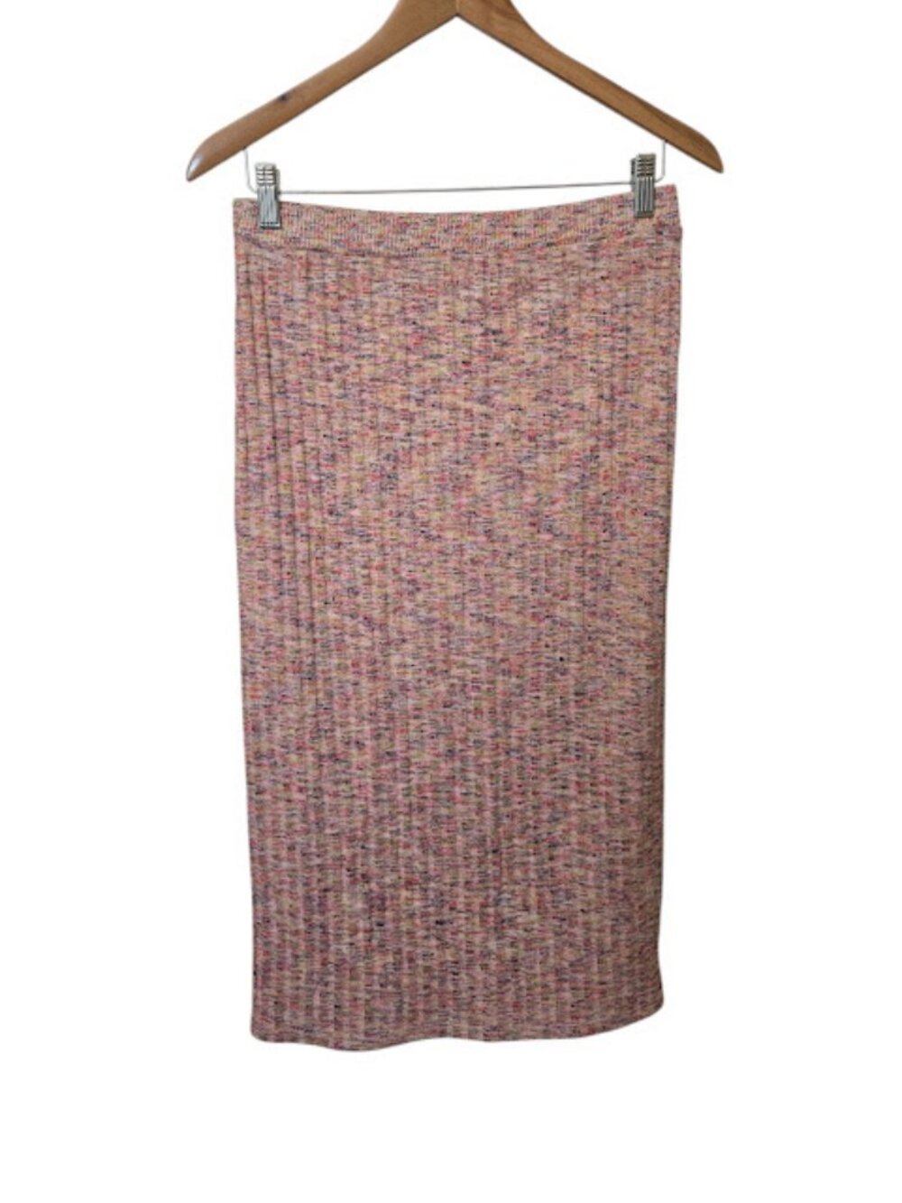 14th & UNION Rib Melange Midi Skirt knit Pink Multi Small NWT